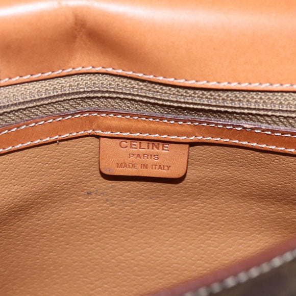 CELINE Macadam Canvas Shoulder Bag PVC Leather Brown Gold Auth ti3693