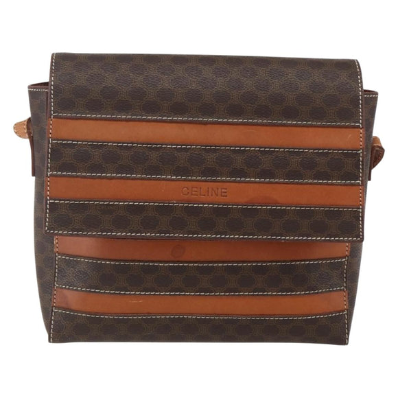 CELINE Macadam Canvas Shoulder Bag PVC Leather Brown Gold Auth ti3693
