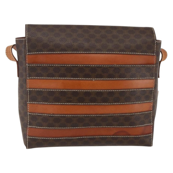 CELINE Macadam Canvas Shoulder Bag PVC Leather Brown Gold Auth ti3693