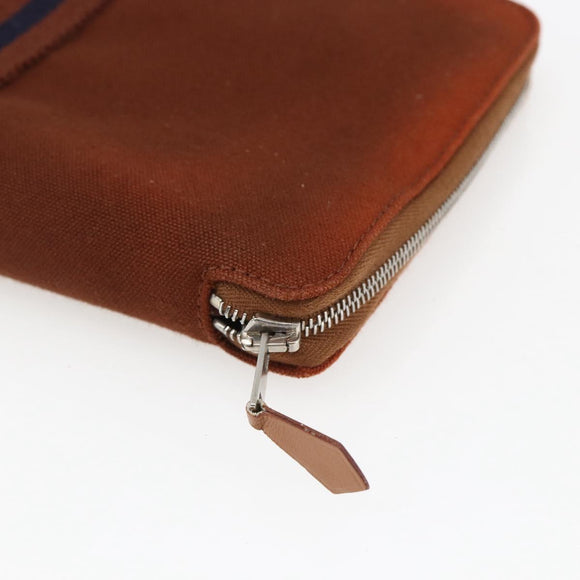 HERMES Fourre Tout Perth GM Lange Geldbörse Canvas Braun Auth ti3699