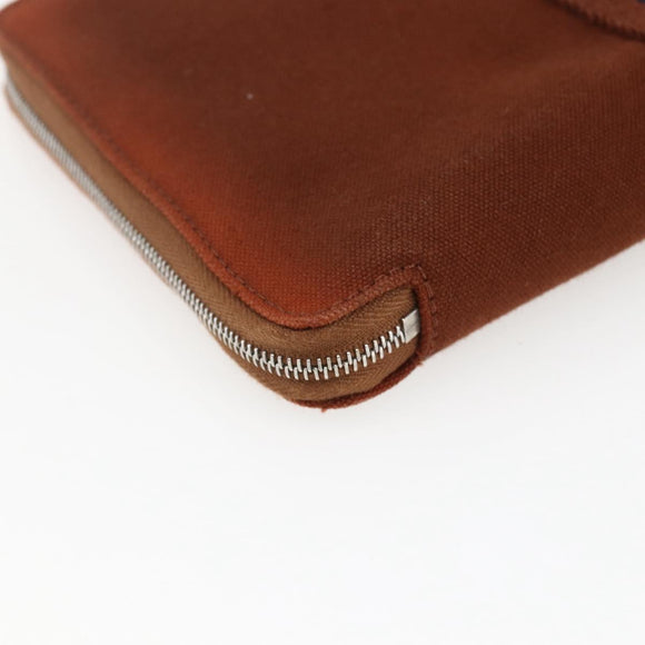 HERMES Fourre Tout Perth GM Lange Geldbörse Canvas Braun Auth ti3699