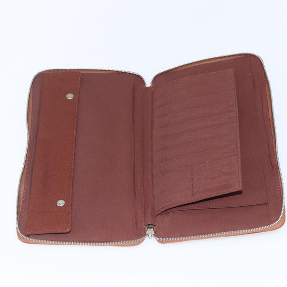 HERMES Fourre Tout Perth GM Lange Geldbörse Canvas Braun Auth ti3699