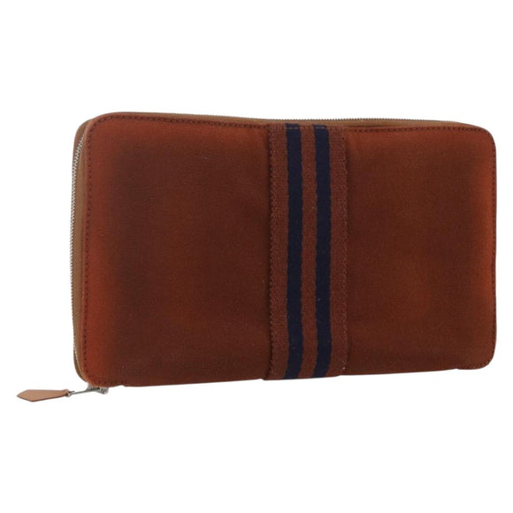 HERMES Fourre Tout Perth GM Lange Geldbörse Canvas Braun Auth ti3699