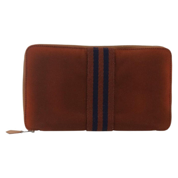 HERMES Fourre Tout Perth GM Lange Geldbörse Canvas Braun Auth ti3699