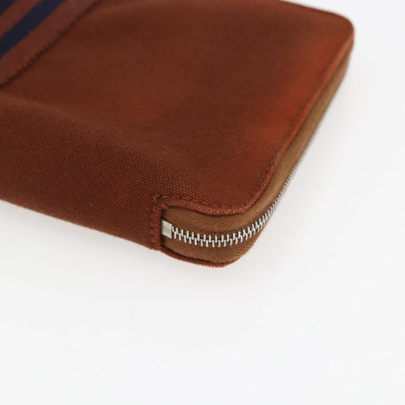 HERMES Fourre Tout Perth GM Long Wallet Canvas Brown Auth ti3699