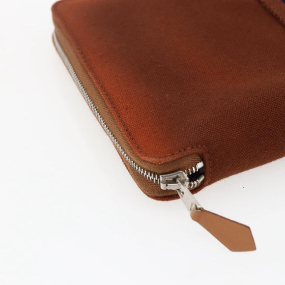 HERMES Fourre Tout Perth GM Lange Geldbörse Canvas Braun Auth ti3699