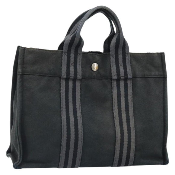 HERMES Fourre Tout PM Hand Bag Canvas Black Silver Auth ti3705