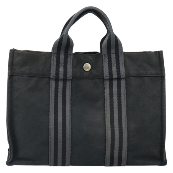 HERMES Fourre Tout PM Hand Bag Canvas Black Silver Auth ti3705