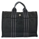 HERMES Fourre Tout PM Hand Bag Canvas Black Silver Auth ti3705-3