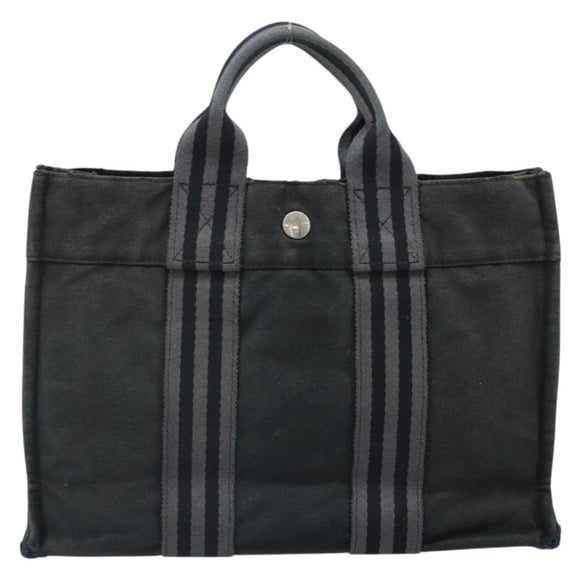 HERMES Fourre Tout PM Hand Bag Canvas Black Silver Auth ti3705