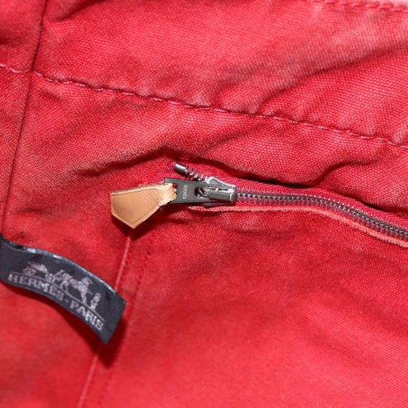 HERMES Deauville MM Hand Bag Canvas Red Auth ti3706