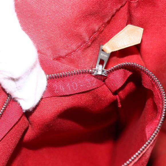 HERMES Deauville MM Hand Bag Canvas Red Auth ti3706