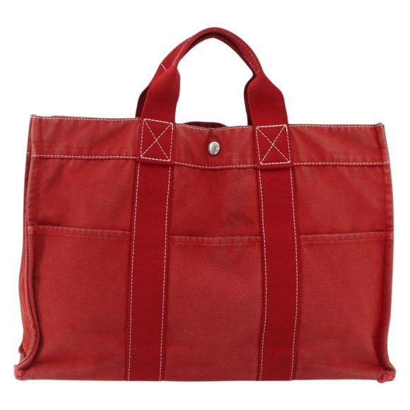 HERMES Deauville MM Hand Bag Canvas Red Auth ti3706