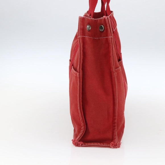 HERMES Deauville MM Hand Bag Canvas Red Auth ti3706