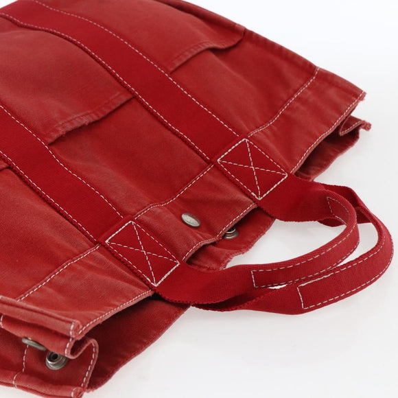 HERMES Deauville MM Hand Bag Canvas Red Auth ti3706