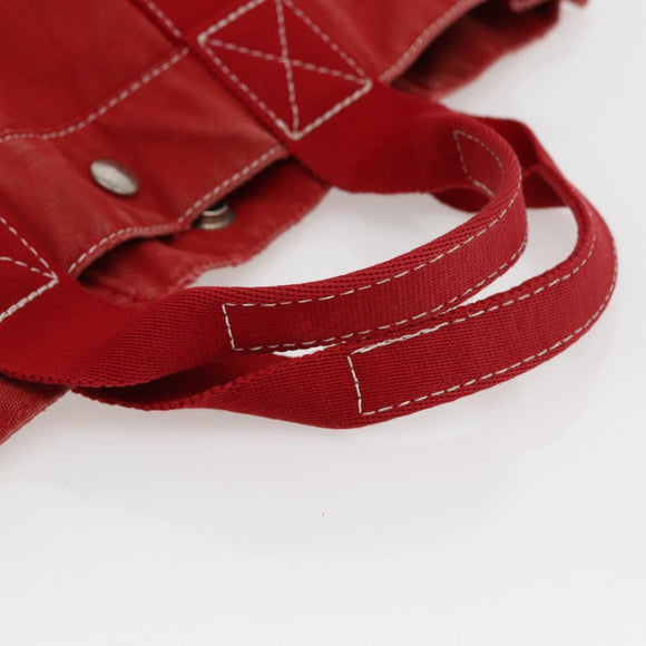 HERMES Deauville MM Hand Bag Canvas Red Auth ti3706