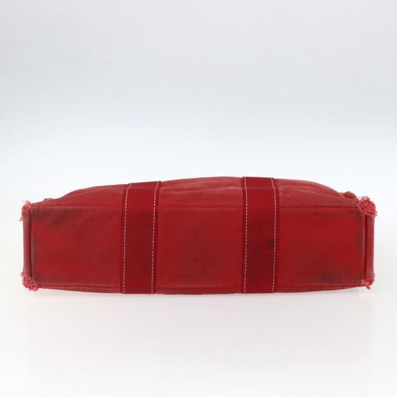 HERMES Deauville MM Hand Bag Canvas Red Auth ti3706