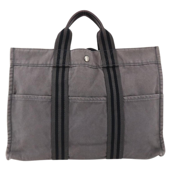 HERMES Fourre ToutMM Hand Bag Canvas Gray Silver Auth ti3707