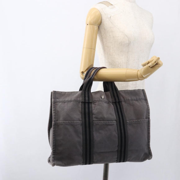 HERMES Fourre ToutMM Hand Bag Canvas Gray Silver Auth ti3707