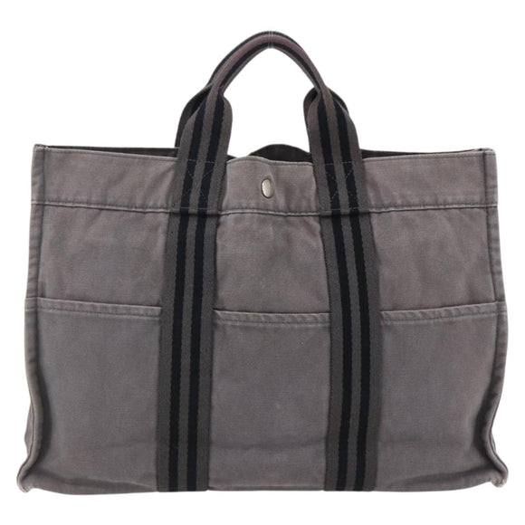 HERMES Fourre ToutMM Hand Bag Canvas Gray Silver Auth ti3707