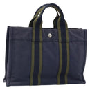 HERMES Fourre Tout PM Tote Bag Canvas Navy Silver Auth ti3708-1