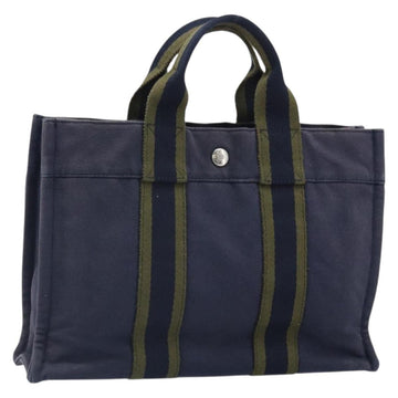 HERMES Fourre Tout PM Tote Bag Canvas Navy Silver Auth ti3708