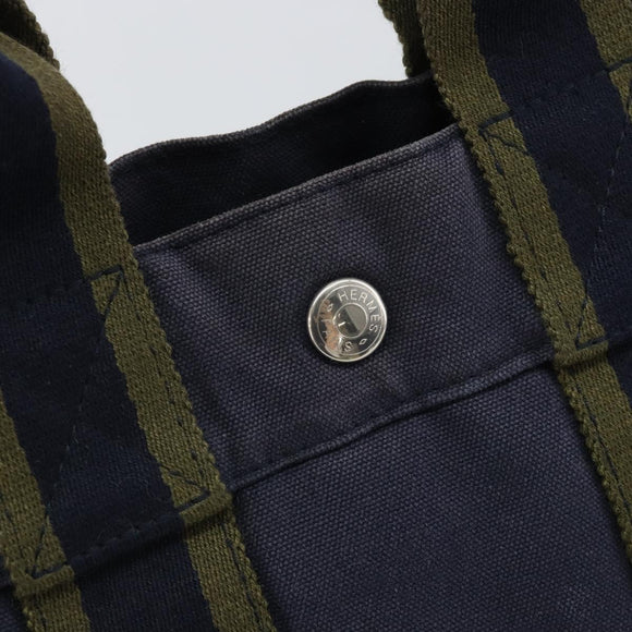 HERMES Fourre Tout PM Tote Bag Canvas Navy Silver Auth ti3708