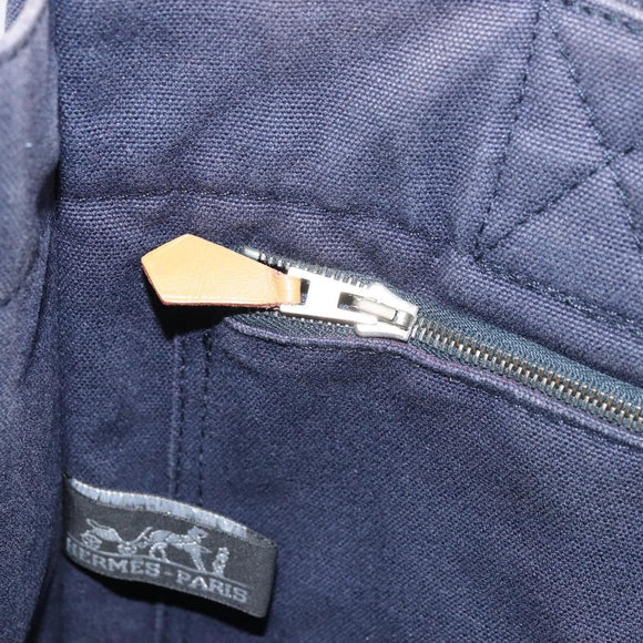 HERMES Fourre Tout PM Tote Bag Canvas Navy Silver Auth ti3708