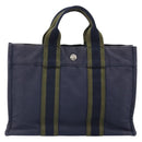 HERMES Fourre Tout PM Tote Bag Canvas Navy Silver Auth ti3708-13