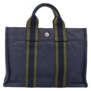 HERMES Fourre Tout PM Tote Bag Canvas Navy Silver Auth ti3708-2