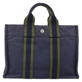 HERMES Fourre Tout PM Tote Bag Canvas Navy Silver Auth ti3708 - 0