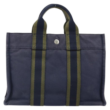 HERMES Fourre Tout PM Tote Bag Canvas Navy Silver Auth ti3708 - 0