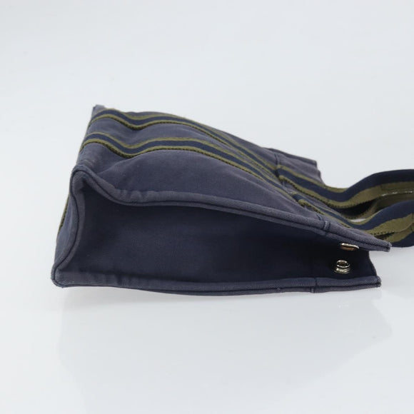 HERMES Fourre Tout PM Tote Bag Canvas Navy Silver Auth ti3708