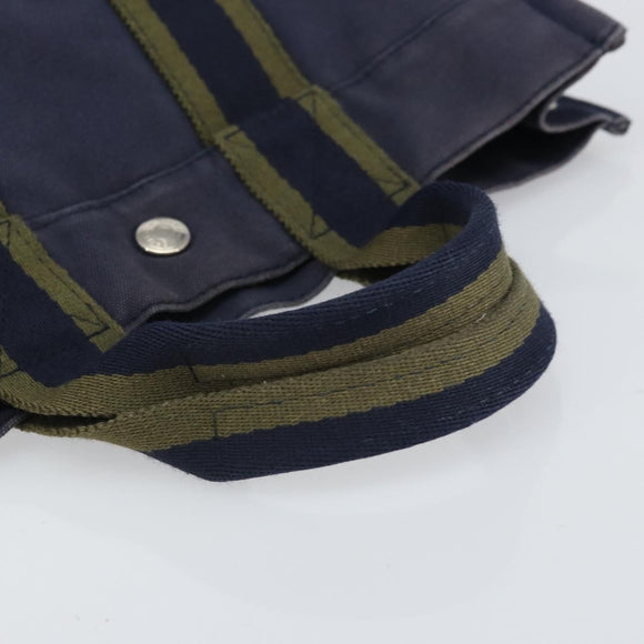 HERMES Fourre Tout PM Tote Bag Canvas Navy Silver Auth ti3708