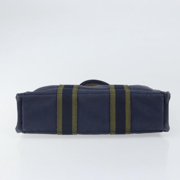 HERMES Fourre Tout PM Tote Bag Canvas Navy Silver Auth ti3708
