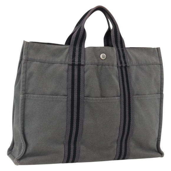 HERMES Fourre Tout MM Hand Bag Canvas Gray Silver Auth ti3711