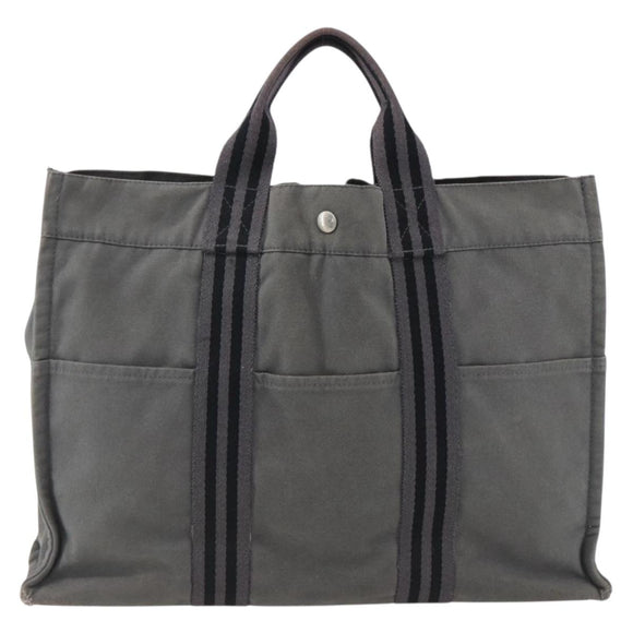 HERMES Fourre Tout MM Hand Bag Canvas Gray Silver Auth ti3711