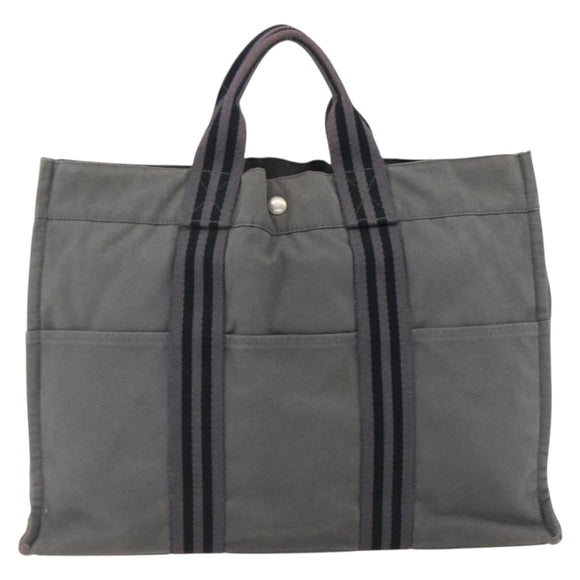HERMES Fourre Tout MM Hand Bag Canvas Gray Silver Auth ti3711