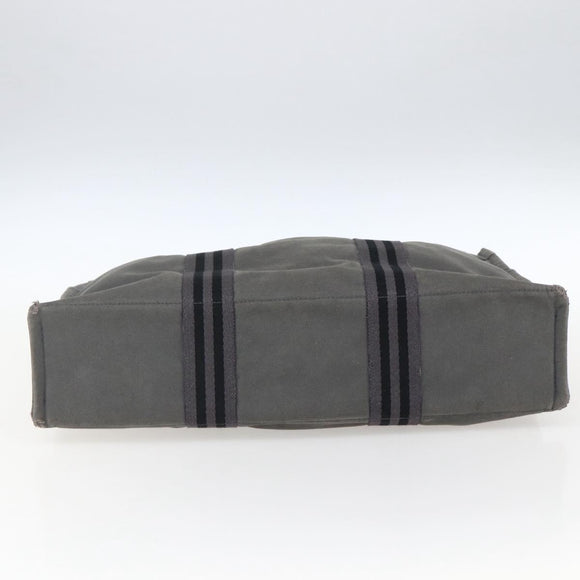 HERMES Fourre Tout MM Hand Bag Canvas Gray Silver Auth ti3711