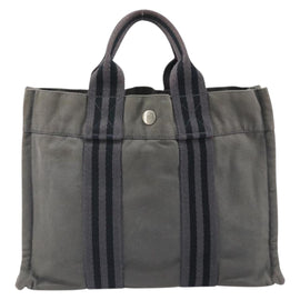 HERMES Fourre Tout PM Hand Bag Canvas Gray Silver Auth ti3712 - 0