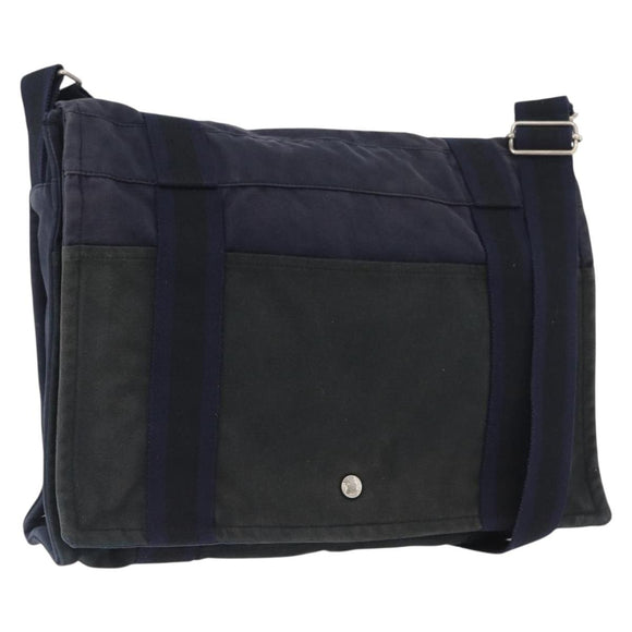 HERMES Fourre Tout Bassas MM Shoulder Bag Canvas Navy Silver Auth ti3713