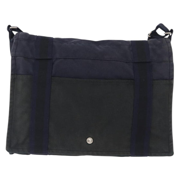 HERMES Fourre Tout Bassas MM Shoulder Bag Canvas Navy Silver Auth ti3713