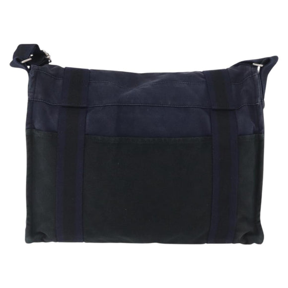 HERMES Fourre Tout Bassas MM Shoulder Bag Canvas Navy Silver Auth ti3713