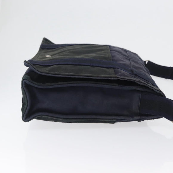 HERMES Fourre Tout Bassas MM Shoulder Bag Canvas Navy Silver Auth ti3713