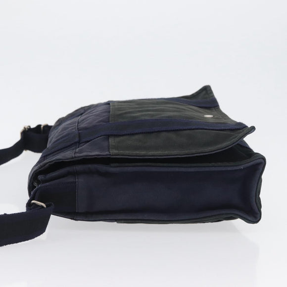HERMES Fourre Tout Bassas MM Shoulder Bag Canvas Navy Silver Auth ti3713