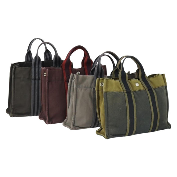HERMES Fourre Tout Hand Bag Canvas 4 Set Gray Black Red Auth ti3714