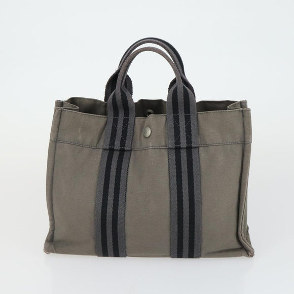 HERMES Fourre Tout Hand Bag Canvas 4 Set Gray Black Red Auth ti3714