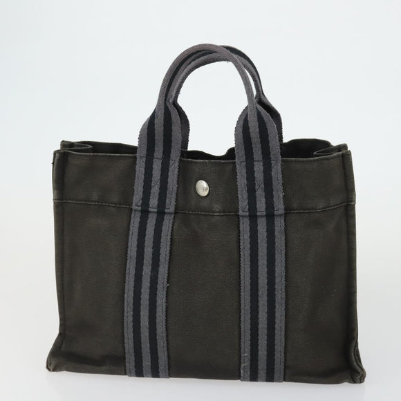 HERMES Fourre Tout Hand Bag Canvas 4 Set Gray Black Red Auth ti3714