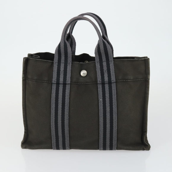 HERMES Fourre Tout Hand Bag Canvas 4 Set Gray Black Red Auth ti3714
