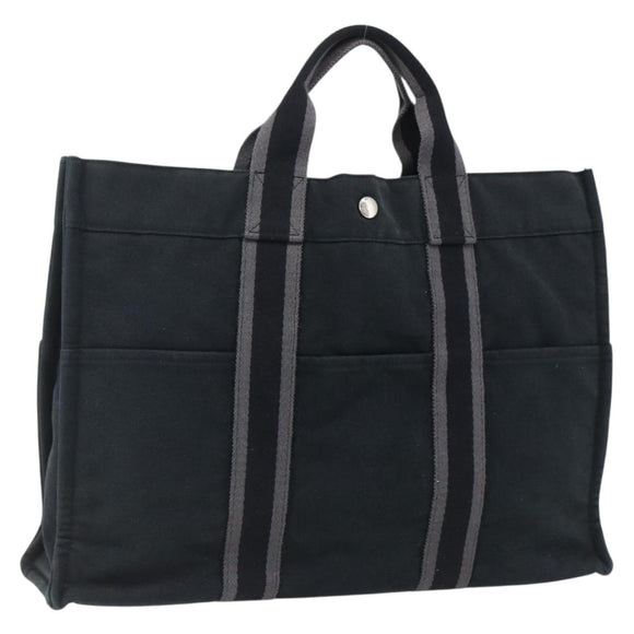 HERMES Fourre Tout MM Hand Bag Canvas Black Silver Auth ti3715